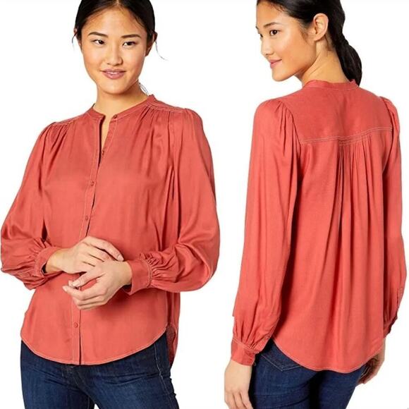 Joie Saiyuri Button Down Drapey Blouse Shirt in Desert Spice Orange, Size Medium - Picture 8 of 14